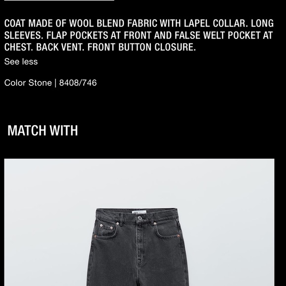 ZARA STONE MENSWEAR-STYLE COAT - SZ XS - Picture 8 of 9